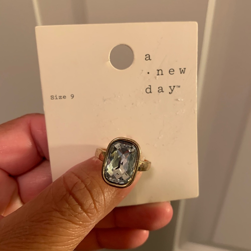 A New Day ring women size 9 gold tone band blue colored stone Target new